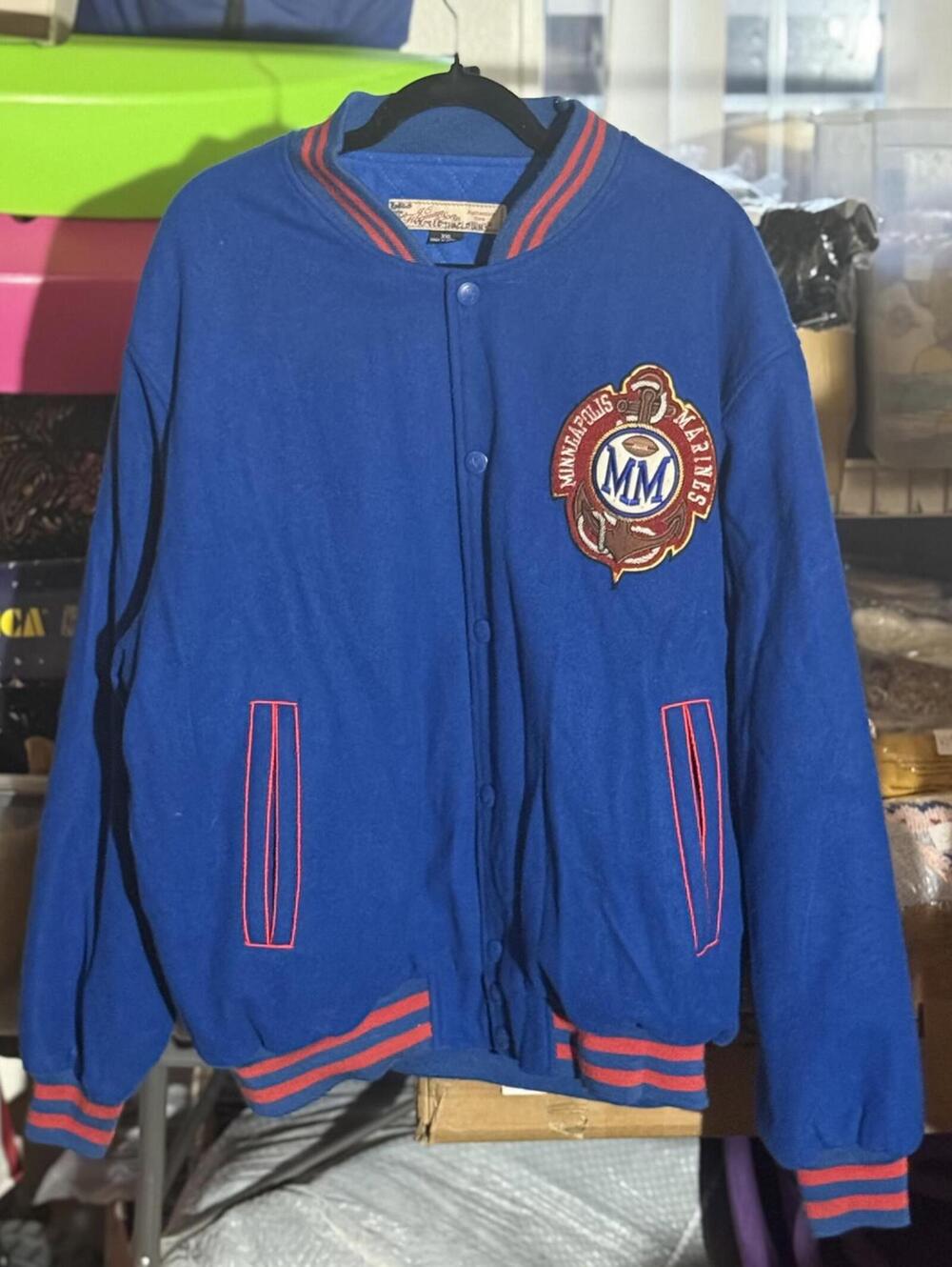 Vintage JC Freeman & Sons Marines Varsity Bomber Jacket Blue XXL